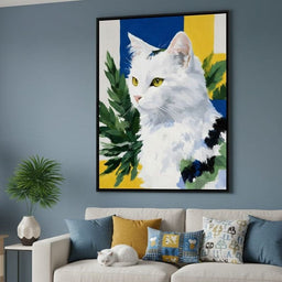 Snowy Feline Golden Eye Portrait