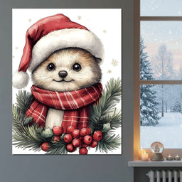 Jolly Winter Pup With Holly - NicheCanvas