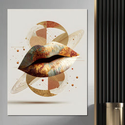 Golden Orbit Abstract Lips - NicheCanvas