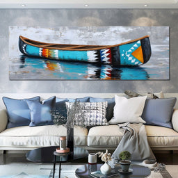 Turquoise River Canoe Reflection - NicheCanvas