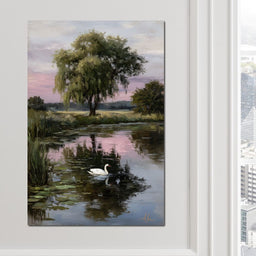 Swan Pond Willow Sunset Sky - NicheCanvas