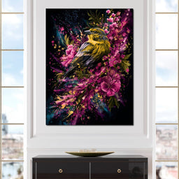 Radiant Finch Wildflower Burst - NicheCanvas