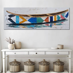 Colorful Driftwood Canoe Reflection - NicheCanvas