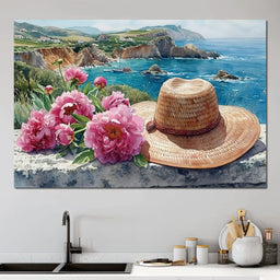 Seaside Blooms and Straw Hat - NicheCanvas