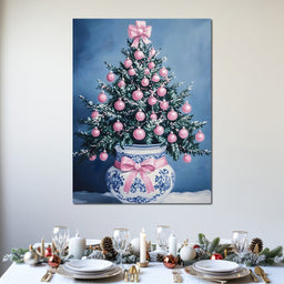 Holiday Fir With Pink Baubles - NicheCanvas