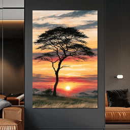 Savanna Sun Beyond The Solitary Branch - NicheCanvas
