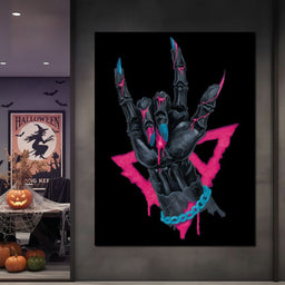 Neon Skeleton Rock Hand Sign - NicheCanvas