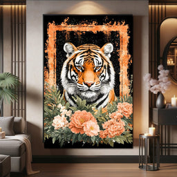 Majestic Tiger Floral Portrait - NicheCanvas