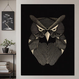 Golden Geometric Owl Guardian - NicheCanvas
