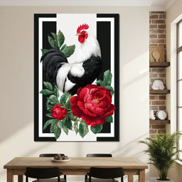 Rooster With Peony Garden - NicheCanvas
