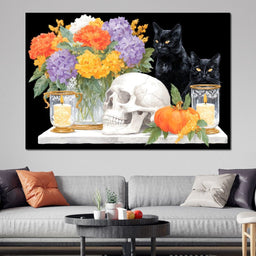 Halloween Bouquet Cats Skull Candle - NicheCanvas