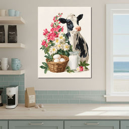 Farmhouse Cow Milk And Blooms - NicheCanvas