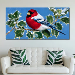 Radiant Finch on Holly Branch - NicheCanvas