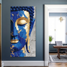 Cobalt Gold Buddha Portrait - NicheCanvas