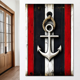 Nautical Anchor on Stripes - NicheCanvas