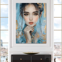 Golden Petals on Celestial Blue - NicheCanvas