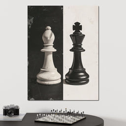 Black and White Chess Encounter - NicheCanvas
