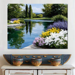 Garden Reflection Tranquil Pond - NicheCanvas