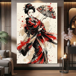 Japanese Woman with Fan - NicheCanvas