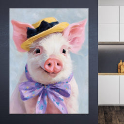 Charming Piglet With Sun Hat - NicheCanvas