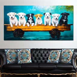 Puppy Parade on Wooden Wagon - NicheCanvas
