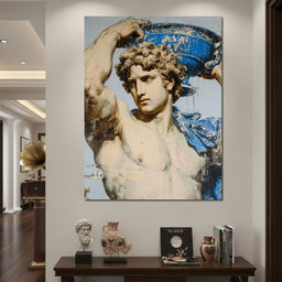 Marble Statue With Blue Urn - NicheCanvas