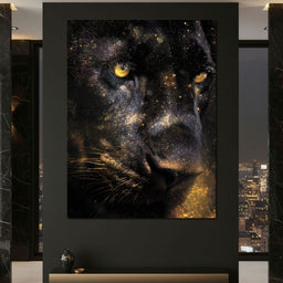 Golden Starlight Panther Portrait - NicheCanvas