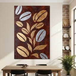 Golden Coffee Beans Botanical Flow - NicheCanvas