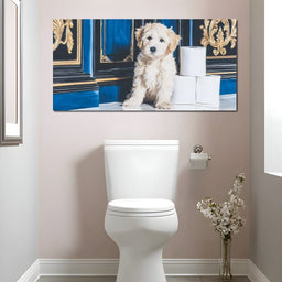Regal Puppy Bathroom Antics - NicheCanvas