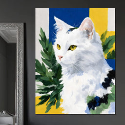 Snowy Feline Golden Eye Portrait - NicheCanvas