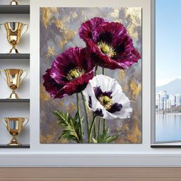 Gold Leaf Poppy Garden Glow - NicheCanvas