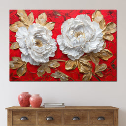 Golden Petals on Ruby Waves - NicheCanvas