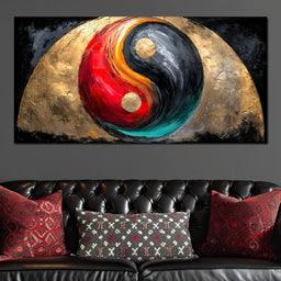 Golden Yin Yang Abstract Energy - NicheCanvas
