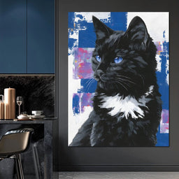 Nocturnal Blue Eyed Feline Portrait - NicheCanvas