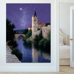 Starlit Abbey River Nightscape - NicheCanvas