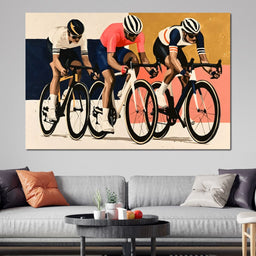 Three Cyclists Chasing The Final Bend - NicheCanvas