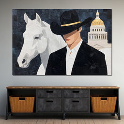 Capitol Cowboy With Noble Steed - NicheCanvas