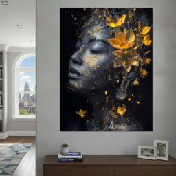 Golden Lotus Reverie Portrait - NicheCanvas