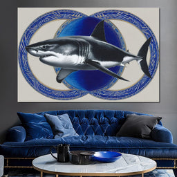 Great White Shark Emblem Blue - NicheCanvas