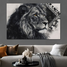 Monochrome Lion Golden Eyes - NicheCanvas