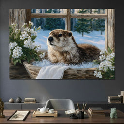 Cozy Otter Winter Bathhouse - NicheCanvas