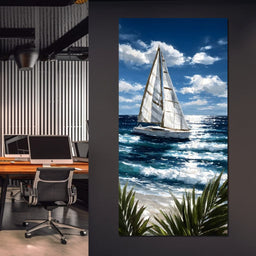 Sailboat Journey Over Turquoise Sea - NicheCanvas
