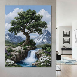 Majestic Tree Mountain Falls - NicheCanvas