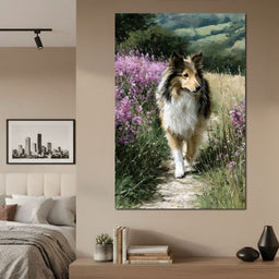 Sheltie Meadow Path Portrait - NicheCanvas
