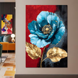 Golden Bloom on Midnight Blue - NicheCanvas