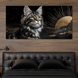 Golden Feline Under Starlight - NicheCanvas