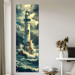 Beacon Amidst Stormy Shores - NicheCanvas