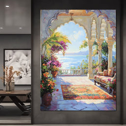 Radiant Terrace by the Sea - NicheCanvas