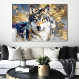 Golden Storm Wolf Portrait - NicheCanvas