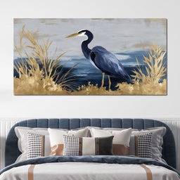 Coastal Heron Gold Reeds - NicheCanvas